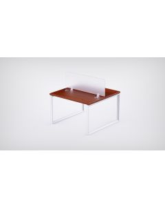 Mahmayi 2 Seater Loop Shared Structure in Apple Cherry color with Polycarbonate Divider, without Drawer & without Mesh Chair  - W140cm x D75cm Each Worktop Size
