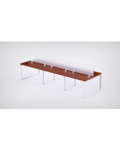 Mahmayi 6 Seater Loop Shared Structure in Apple Cherry color with Polycarbonate Divider, without Drawer & without Mesh Chair  - W140cm x D60cm Each Worktop Size