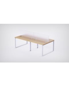 Mahmayi 4 Seater Loop Shared Structure in Oak color with Polycarbonate Divider, without Drawer & without Mesh Chair  - W140cm x D75cm Each Worktop Size