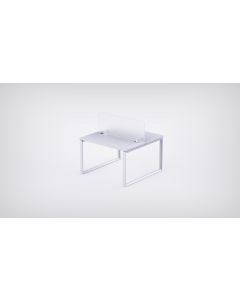 Mahmayi 2 Seater Loop Shared Structure in White color with Polycarbonate Divider, without Drawer & without Mesh Chair  - W100cm X D60cm Each Worktop Size
