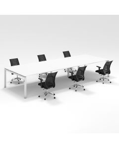 Shared Structure 6 Seater in White Color with No Dividers without Drawers with Mesh Chairs and Worktop W100cm x D60cm
