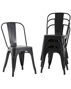 Mahmayi HYX503-1 Metal Stackable Dining Chairs for Indoor, Outdoor & Kitchen Chair - Black (Set of 4)
