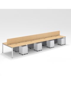 Shared Structure 8 Seater in Oak Color with Wood Dividers with Drawers without Mesh Chairs and Worktop W160cm x D75cm