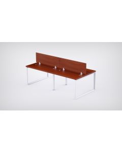 Mahmayi 4 Seater Loop Shared Structure in Apple Cherry color with Wood Divider, without Drawer & without Mesh Chair  - W140cm x D60cm Each Worktop Size