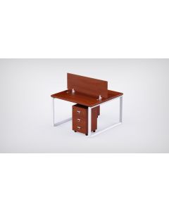 Mahmayi 2 Seater Loop Shared Structure in Apple Cherry color with Wood Divider, with Drawer & without Mesh Chair  - W100cm X D60cm Each Worktop Size