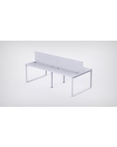 Mahmayi 4 Seater Loop Shared Structure in White color with Wood Divider, without Drawer & without Mesh Chair  - W140cm x D75cm Each Worktop Size