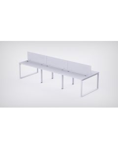 Mahmayi 6 Seater Loop Shared Structure in White color with Wood Divider, without Drawer & without Mesh Chair  - W100cm X D60cm Each Worktop Size