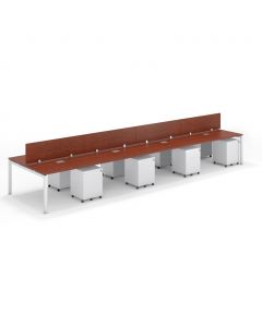 Shared Structure 8 Seater in Apple Cherry Color with Wood Dividers with Drawers without Mesh Chairs and Worktop W180cm x D60cm