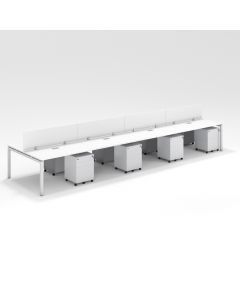 Shared Structure 8 Seater in White Colorwith Wood Dividers with Drawers without Mesh Chairs and Worktop W100cm x D60cm