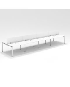 Shared Structure 8 Seater in White Colorwith Wood Dividers without Drawers without Mesh Chairs and Worktop W140cm x D75cm
