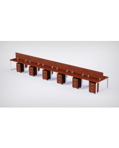 Mahmayi 12 Seater Loop Shared Structure in Apple Cherry color with Wood Divider, with Drawer & without Mesh Chair  - W180cm x D60cm Each Worktop Size