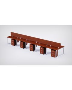 Mahmayi 10 Seater Loop Shared Structure in Apple Cherry color with Wood Divider, with Drawer & without Mesh Chair  - W140cm x D60cm Each Worktop Size