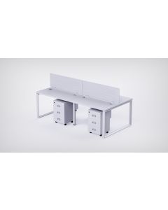 Mahmayi 4 Seater Loop Shared Structure in White color with Polycarbonate Divider, with Drawer & without Mesh Chair  - W180cm x D75cm Each Worktop Size
