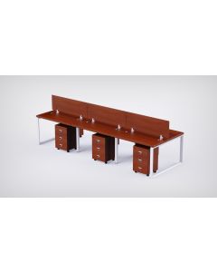 Mahmayi 6 Seater Loop Shared Structure in Apple Cherry color with Wood Divider, with Drawer & without Mesh Chair  - W120cm X D75cm Each Worktop Size