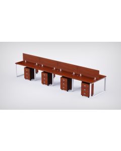 Mahmayi 8 Seater Loop Shared Structure in Apple Cherry color with Wood Divider, with Drawer & without Mesh Chair  - W160cm x D75cm Each Worktop Size