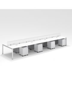 Shared Structure 8 Seater in White Color with Polycarbonate Dividers with Drawers without Mesh Chairs and Worktop W100cm x D75cm