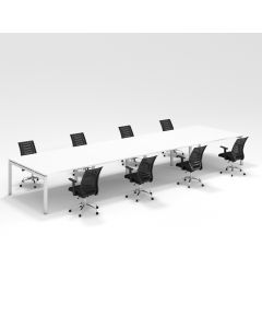 Shared Structure 8 Seater in White Color with No Dividers without Drawers with Mesh Chairs and Worktop W100cm x D60cm