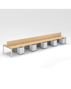 Shared Structure 10 Seater in Oak Color with Wood Dividers with Drawers without Mesh Chairs and Worktop W100cm x D75cm