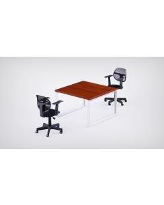 Mahmayi 2 Seater Loop Shared Structure in Apple Cherry color with No Divider, without Drawer & With 2 Mesh Chairs - W160cm x D60cm Each Worktop Size