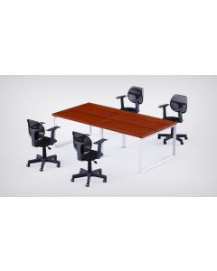Mahmayi 4 Seater Loop Shared Structure in Apple Cherry color with No Divider, without Drawer & With 4 Mesh Chairs - W120cm X D75cm Each Worktop Size
