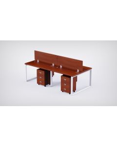 Mahmayi 4 Seater Loop Shared Structure in Apple Cherry color with Wood Divider, with Drawer & without Mesh Chair  - W100cm X D75cm Each Worktop Size