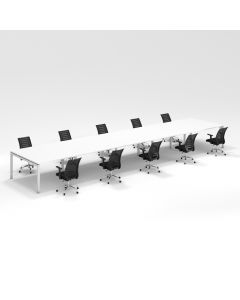 Shared Structure 10 Seater in White Color with No Dividers without Drawers with Mesh Chairs and Worktop W140cm x D60cm