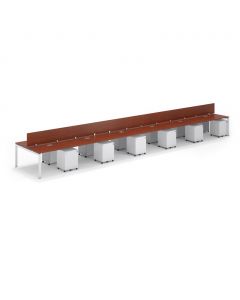 Shared Structure 12 Seater in Apple Cherry Color with Wood Dividers with Drawers without Mesh Chairs and Worktop W140cm x D75cm