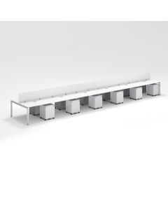 Shared Structure 12 Seater in White Colorwith Wood Dividers with Drawers without Mesh Chairs and Worktop W100cm x D75cm