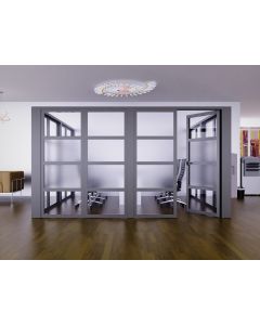 Mahmayi Grey Aluminum Glass Swing Door with Center Frost Glass and Tile Per Unit With Free Professional Installation