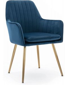 Mahmayi HYDC031G Velvet Dining Chair with Golden Metal Legs - Blue