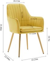 Mahmayi HYDC031G Velvet Dining Chair with Golden Metal Legs - Yellow (Pack of 2)