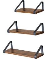 Mahmayi LWS33BX Rustic Brown Wall Mounted Floating Shelves for Living Room, Bathroom, Kitchen - Set of 3