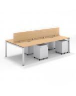 Shared Structure 4 Seater in Oak Color with Wood Dividers with Drawers without Mesh Chairs and Worktop W120cm x D75cm