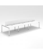 Shared Structure 6 Seater in White Colorwith Wood Dividers without Drawers without Mesh Chairs and Worktop W140cm x D60cm