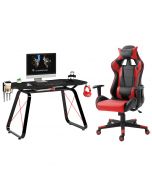 Racer C599 Gaming Chair Red With PU Leatherette & Seat adjustable height with Ultimate GT-010 Carbon Fiber PVC & MDF Gaming Table, Table Chair Set - Combo