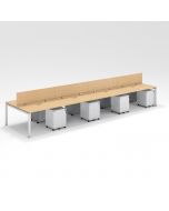 Shared Structure 8 Seater in Oak Color with Wood Dividers with Drawers without Mesh Chairs and Worktop W100cm x D75cm