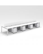 Shared Structure 8 Seater in White Colorwith Wood Dividers with Drawers without Mesh Chairs and Worktop W160cm x D60cm