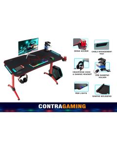 ContraGaming by Mahmayi Gaming Table MY 1160 Red RGB Lighting with Gamepad Holder USB Holder Cable Management with Carbon Fiber Top with AM K5 Pro Headset Combo