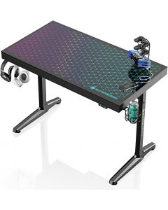 Eureka GD0064-BK 110x60 RGB Glass Top with LED Lights App Control Music Sync Color Changing Gaming Desk - Black