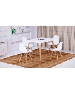 Cenare 5-Piece Dining Set for Kitchen, 120 X 80 Dining Table With 4 X DSW Plastic Dining Chair - White