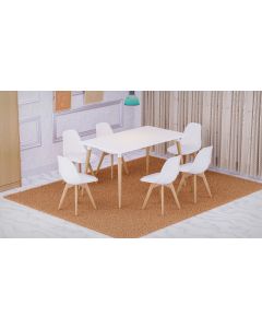 Cenare 7-Piece Dining Set for Kitchen, 140 X 80 Dining Table With 6 X PU Dining Chair - White