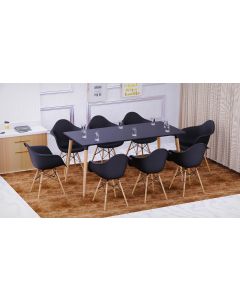 Cenare 9-Piece Dining Set for Kitchen, 160 X 80 Dining Table With 8 X DAW Arm Dining Chair - Black