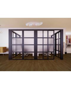 Mahmayi Black Aluminum Glass Sliding Door with Center Frost Glass and Tile Per Unit With Free Professional Installation