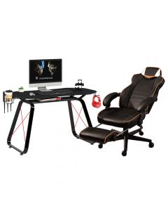 Mahmayi UT-C459 Omega Gaming with Speaker Black & Orange PU Gaming chair with Ultimate GT-010 Carbon Fiber PVC & MDF Gaming Table, Table Chair Set - Combo