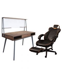 Mahmayi UT-C459 Omega Gaming with Speaker Black & Orange PU Gaming chair with Ultimate CT 3610 Computer Brown Table, Table Chair Set - Combo