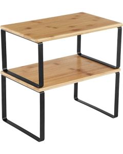 Mahmayi Kitchen Counter Shelves & Storage Rack Design with Metal and Engineered Wood with Stackable and Expandable Features - Black, Natural - (Set of 2)