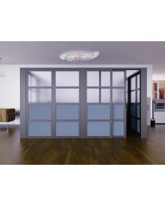 Mahmayi Grey Aluminum Glass Sliding Door with Fabric Frosted Glass Per Unit With Free Professional Installation